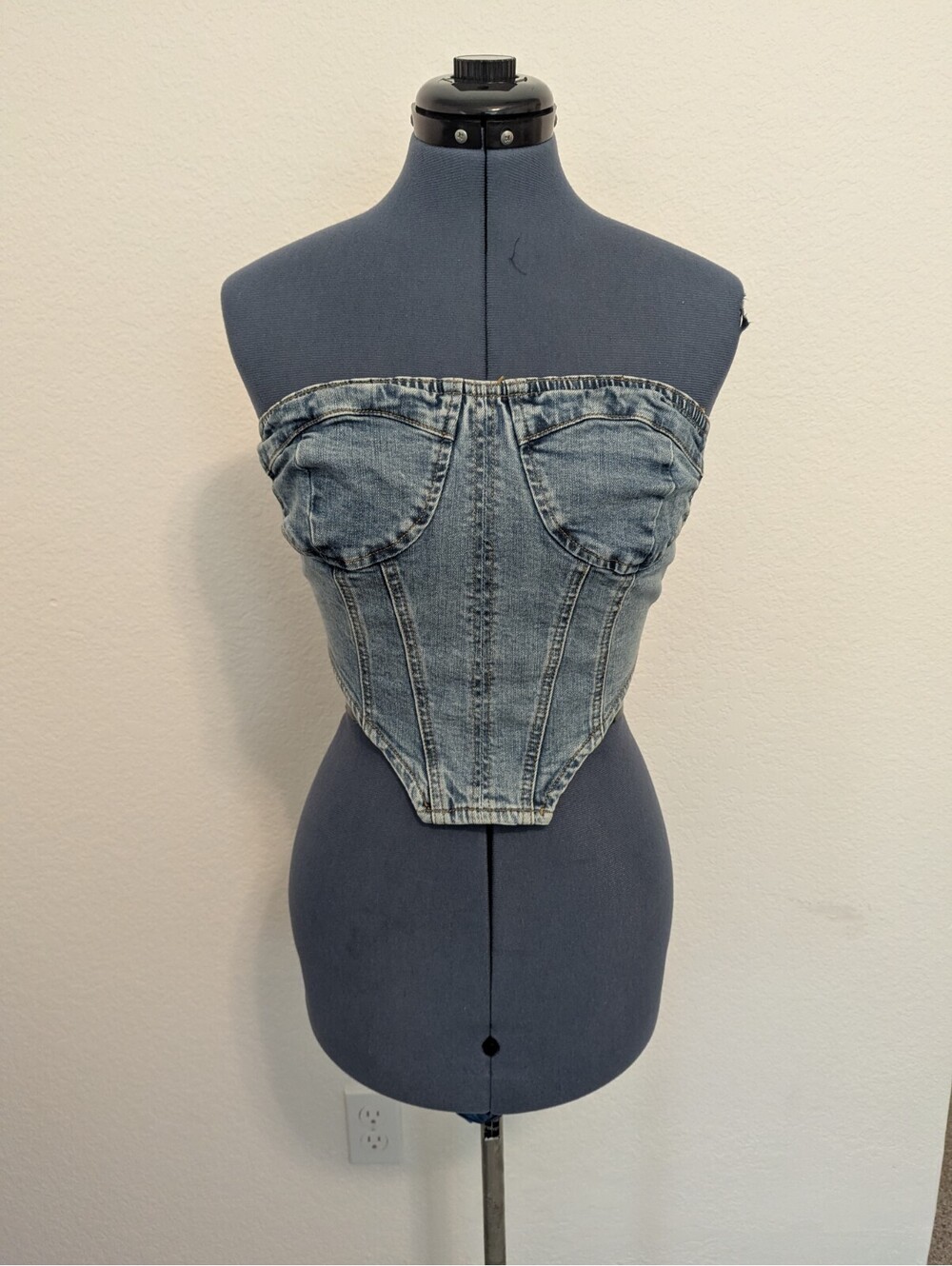 NWT Steve Madden Jean Denim Corsette Top Size 2 Zipper Back $89 Msrp